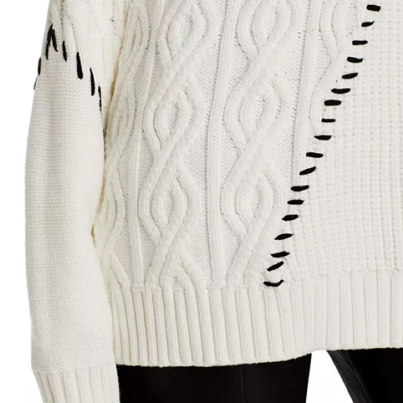 STAUD Hampton Mixed Knit White Half Zip Sweater with Black Detailing - Picture 7 of 9